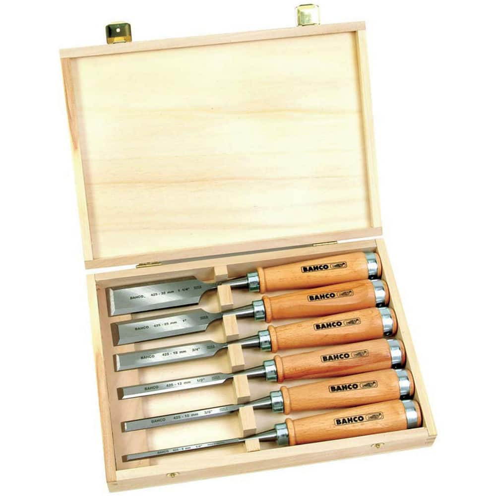 Chisel Sets, Set Type: Wood Chisel Set , Body Material: Steel , Handle Material: Wood , Container Type: Box, Wood Block , Chisel Size: 6 MM, 10 MM, 12 MM MPN:BAH425-083