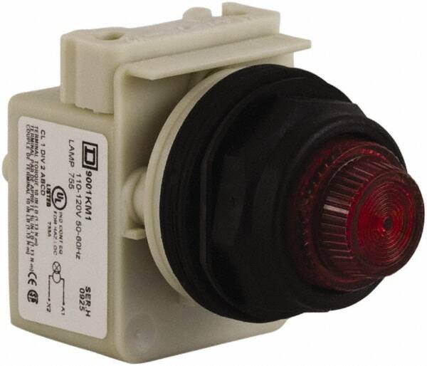 110 VAC at 50/60 Hz via Transformer, 120 VAC at 50/60 Hz via Transformer Red Lens Indicating Light MPN:9001SKP1R31