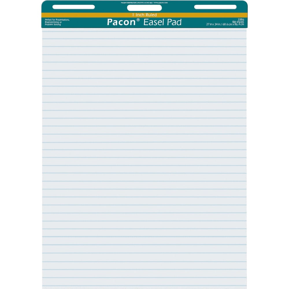 Pacon Ruled Easel Pads - 50 Sheets - Stapled/Glued - Front Ruling Surface - Ruled - 1in Ruled - 27in x 34in - White Paper - Chipboard Cover - Perforated, Bond Paper - 50 / Pad (Min Order Qty 7) MPN:3386