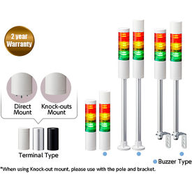 Patlite® LR5 LED Signal Tower Light w/ L-Bracket Flashing/Buzzer 24V Red/Amber/Green LR5-302LJBW-RYG