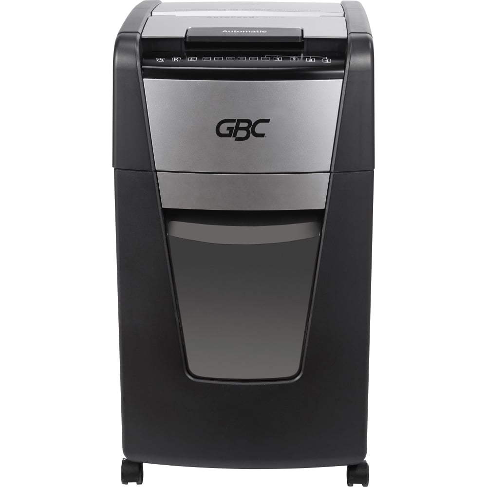 GBC AutoFeed+ Office Shredder, 300X, Super Cross-Cut, 300 Sheets - Continuous Shredder - Super Cross Cut - 10 Per Pass - for shredding Credit Card, Paper Clip, Staples, Paper - P-4 - 1 Hour Run Time - 16 gal Wastebin Capacity - Black MPN:WSM1757608