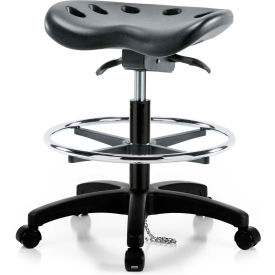 Interion® ESD Polyurethane Tractor Stool With Foot Ring & Seat Tilt - Black w/ Black Base 04239B23