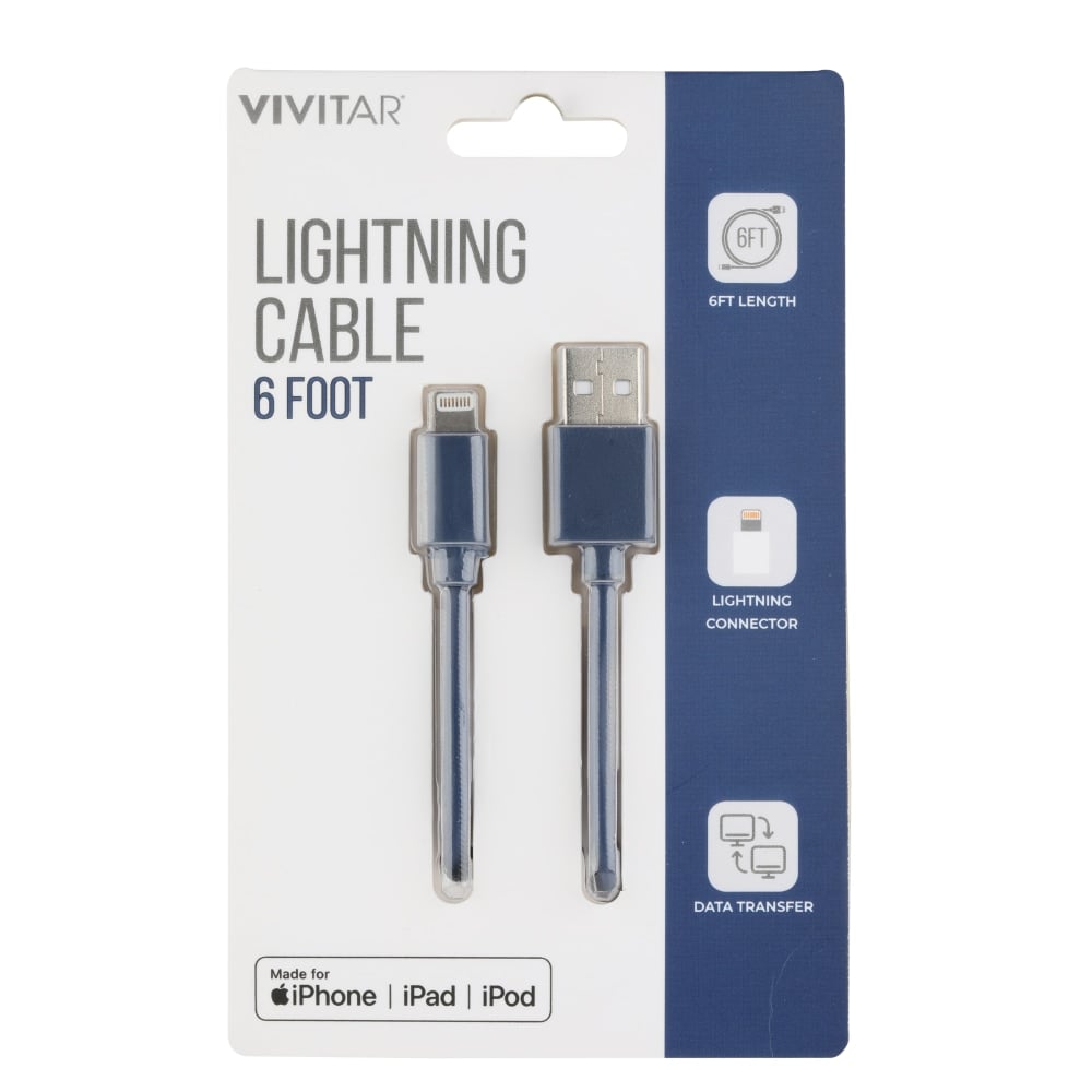 Vivitar Lightning To USB-A Cable, 6ft, Navy, NIL1006-NAV-STK-24 (Min Order Qty 8) MPN:NIL1006-NAV-STK-24