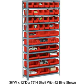 GoVets™ Steel Open Shelving with 8 Red Plastic Stacking Bins 5 Shelves - 36x18x39 248RD603