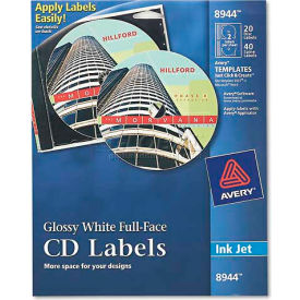 Avery 8944 Inkjet Full-Face CD Labels Glossy White 20/Pack 8944