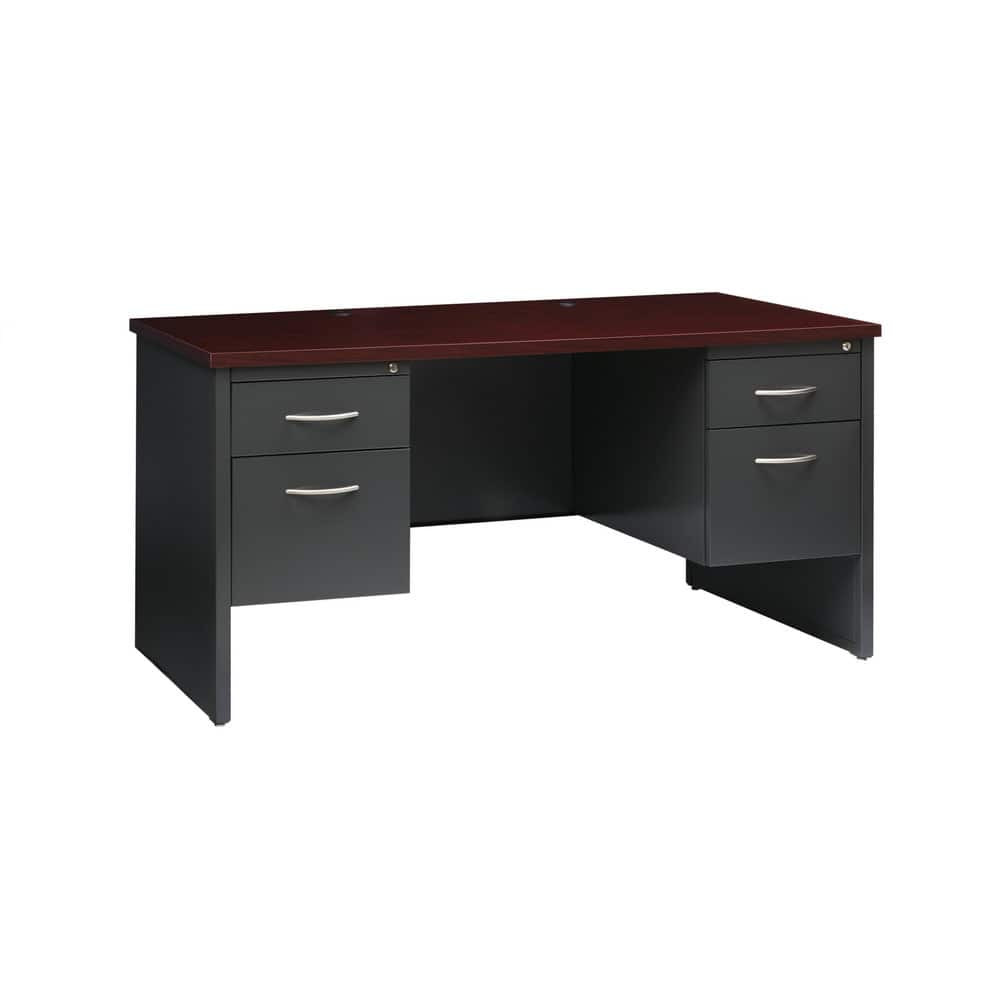 Steel Base Modular Desk: Woodgrain Laminate Top, Mahogany & Charcoal MPN:20534