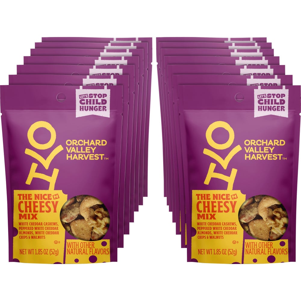 Orchard Valley Harvest Nice N Cheesy Mix - No Artificial Color, No Artificial Flavor, Resealable Bag - Crunch, Cheese, Cashew, White Cheddar, Wheat, Walnut, Almond - 1 Serving Bag - 1.85 oz - 14 / Carton (Min Order Qty 3) MPN:V14047