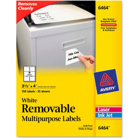 Avery® Removable Inkjet/Laser ID Labels 3-1/3 x 4 White 150/Pack 6464