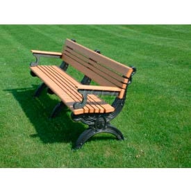 Polly Products Cambridge 6' Backed Bench w/ Arms Cedar Bench/Black Frame ASM-CB6BA-02-BK/CD