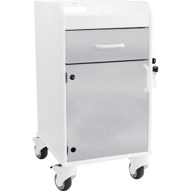 TrippNT™ Compact Bedside Cart 1 Locking Drawer White with Silver Metallic 53549