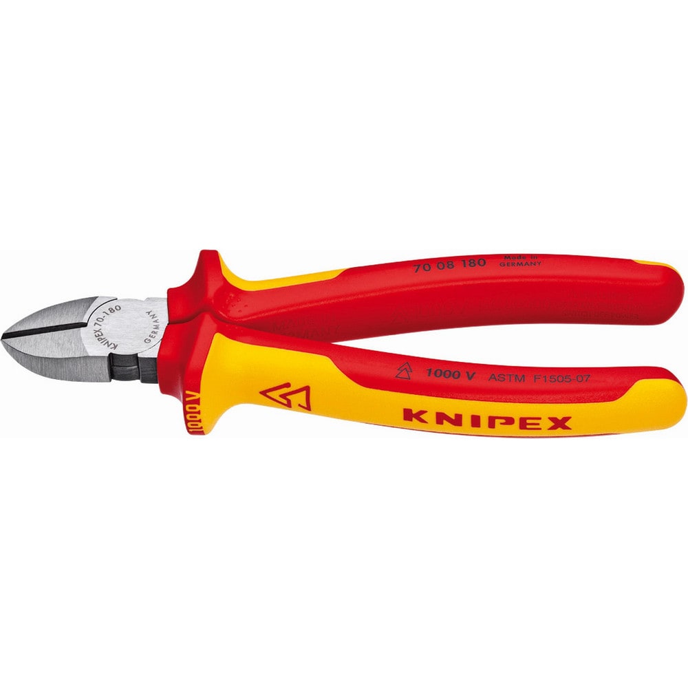 Cutting Pliers, Insulated: Yes , Overall Length (Inch): 5-1/2in , Head Style: Cutter, Diagonal , Cutting Style: Bevel , Handle Color: Red, Yellow  MPN:70 08 180 US