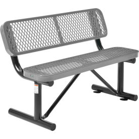 GoVets™ 4' Outdoor Steel Bench w/ Backrest Expanded Metal Gray 743GY695