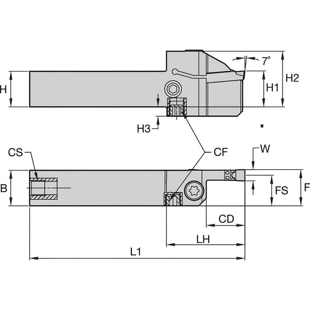 Indexable Grooving/Cut-Off Toolholders, Hand of Holder: Right Hand , Maximum Depth of Cut (Decimal Inch): 0.3150 , Maximum Depth of Cut (mm): 8.00  MPN:7110755