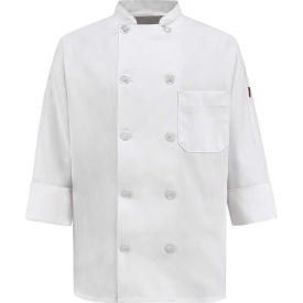 Chef Designs Women's 10 Button-Front Chef Coat Pearl Buttons White Polyester/Cotton M 0401WHRGM