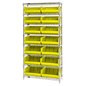 GoVets™ Chrome Wire Shelving With 14 Giant Plastic Stacking Bins Yellow 36x14x74 929YL268