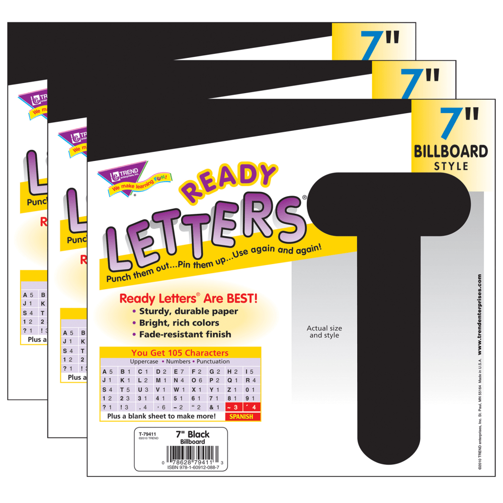 TREND Ready Letters, 7in, Billboard Uppercase, Black, Set Of 3 Packs (Min Order Qty 2) MPN:T-79411-3