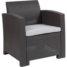 Flash Furniture® All Weather Faux Rattan Chair Dark Gray w/ Light Gray Cushion -SF2-1-DKGY-GGDAD