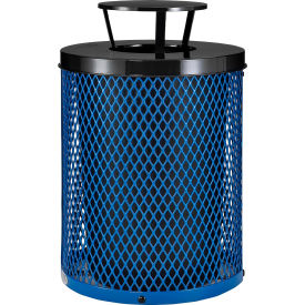 GoVets™ Outdoor Diamond Steel Trash Can With Rain Bonnet Lid 36 Gallon Blue 926BL261