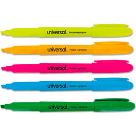 Universal Pocket Highlighter Chisel Tip Fluorescent Colors 5/Set UNV08850