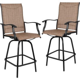 Flash Furniture Patio Bar Height Stools All-Weather Textilene Sling Fabric Seat & Back Brown 2/PK T-SWVLPTO-30-GG2-E