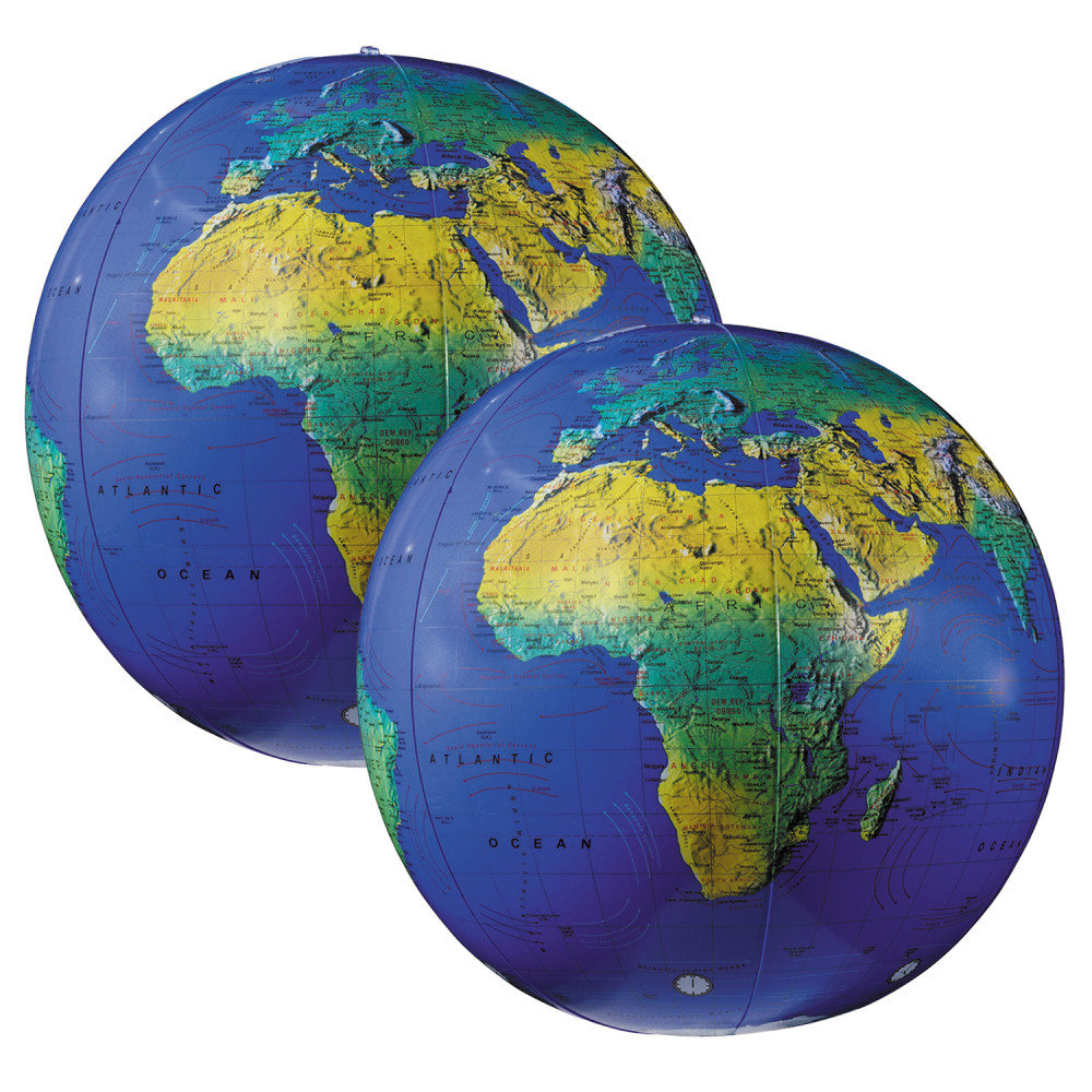 Replogle Inflatable Topographical Globes, 12in, Pack Of 2 Globes (Min Order Qty 3) MPN:RE-15601-2