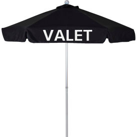 California Umbrella 7.5' Valet Umbrella - Olefin Black Silver Pole ALUS758C002-F32-VALET-LOGO-VA