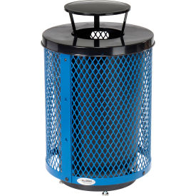 GoVets™ Outdoor Diamond Steel Trash Can W/Rain Bonnet Lid & Base 36 Gallon Blue 926BLD261