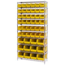 GoVets™ Chrome Wire Shelving With 48 Giant Plastic Stacking Bins Yellow 36x14x74 925YL268