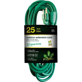 GoGreen Power 16/3 SJTW 25ft Heavy Duty Extension Cord GG-13725GN - Green GG-13725GN