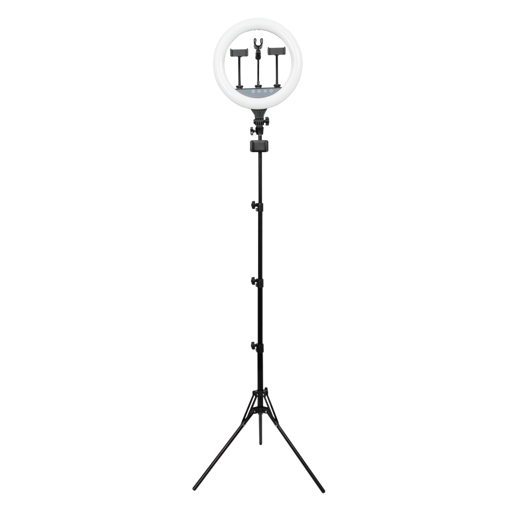 Realspace 14in LED Ring Light On Tripod Stand With 4 Mounts And Bluetooth Controller, Adjustable, 94-1/2inH, Black MPN:RSLR014P