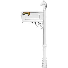 Lewiston Equine Mailbox No Address Plates w/Horsehead Finial & Decorative Ornate Base White LM-701-LPST-WHT