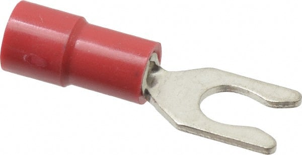 Locking Fork Terminal: Red, Vinyl, Partially Insulated, #8 Stud, Crimp MPN:TV18-8LF-XV