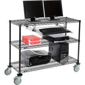 Nexel™ 3-Shelf Mobile Wire Computer LAN Workstation w/Keyboard Tray 48