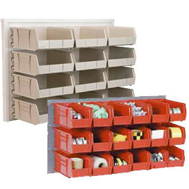 GoVets™ Wall Bin Rack Panel 36 x19 - 8 Red 8-1/4x11x7 Stacking Bins 202RD550