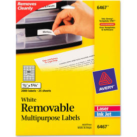 Avery® Removable Inkjet/Laser ID Labels 1/2 x 1-3/4 White 2000/Pack 6467