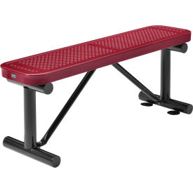 GoVets™ 4' Outdoor Steel Flat Bench Perforated Metal Red 742RD695