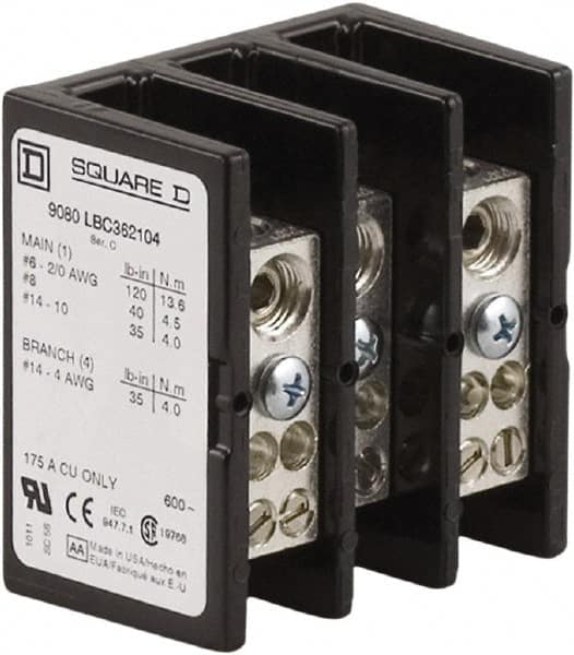 3 Poles, 175 (Copper) Amp, Phenolic Power Distribution Block MPN:9080LBC362104