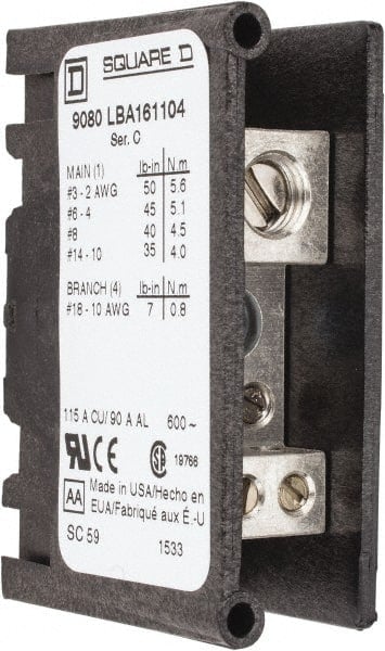 1 Pole, 115 (Copper), 90 (Aluminium) Amp, Thermoplastic Power Distribution Block MPN:9080LBA161104