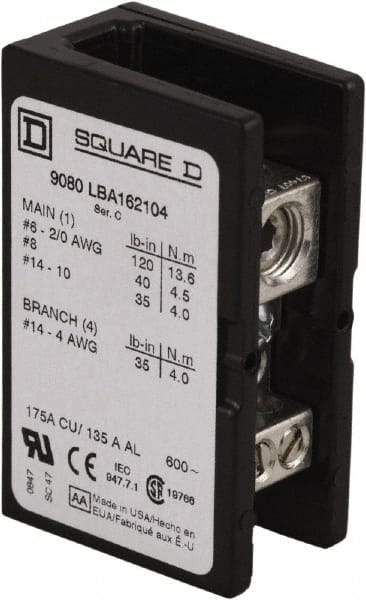 1 Pole, 135 (Aluminium), 175 (Copper) Amp, Phenolic Power Distribution Block MPN:9080LBA162104