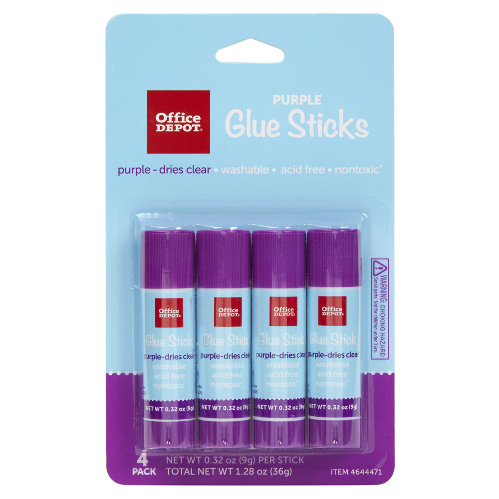 Office Depot Brand Glue Sticks, 0.32 Oz, Purple, Pack Of 4 Glue Sticks (Min Order Qty 55) MPN:812190