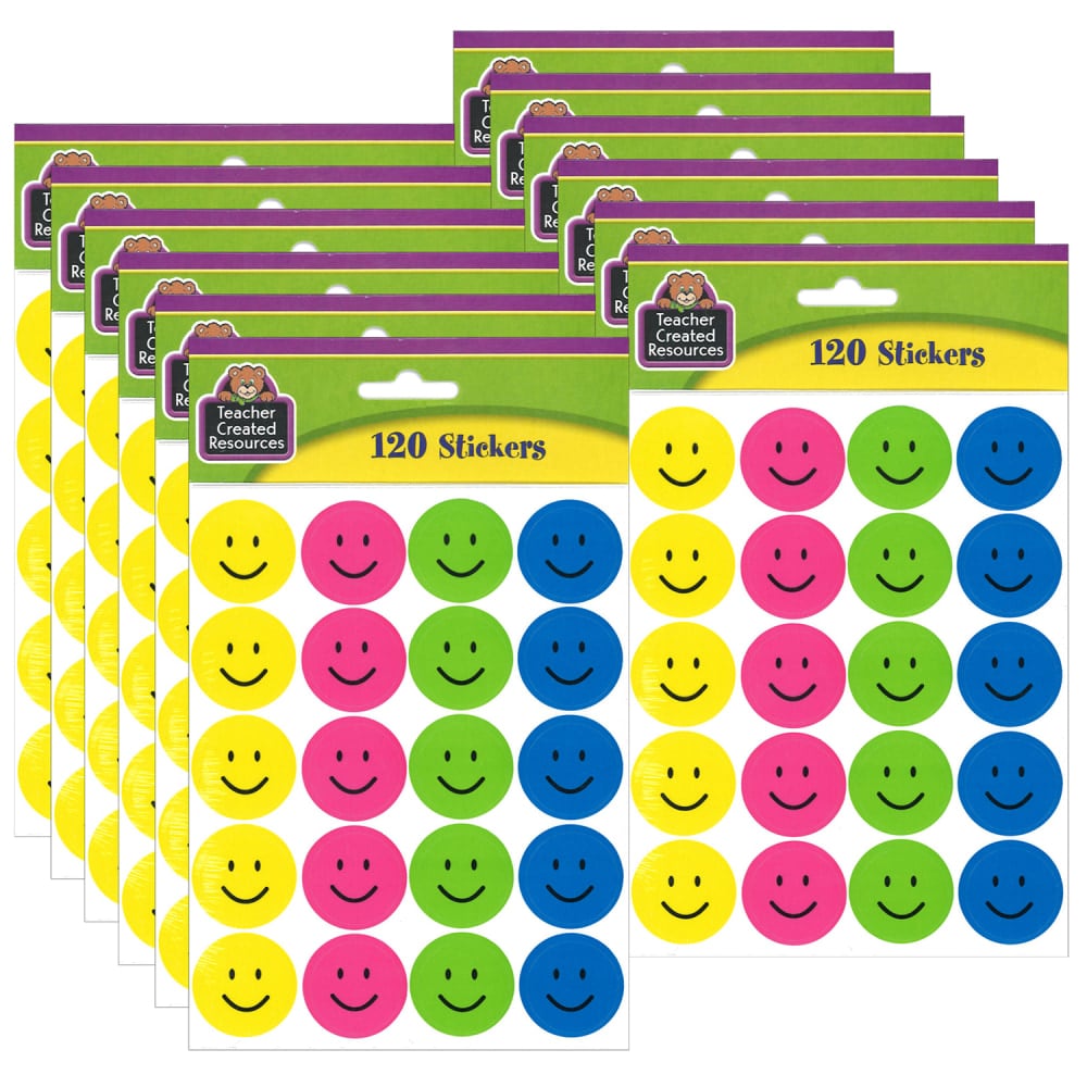 Teacher Created Resources Stickers, Happy Faces, 120 Stickers Per Pack, Set Of 12 Packs (Min Order Qty 2) MPN:TCR1274-12