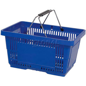 VersaCart ® Blue Plastic Shopping Basket 28 Liter w/ Plastic Grips Wire Handle Pack Qty of 12 206-28L-WH-DBL-12