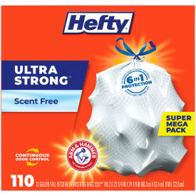 Hefty® Ultra Strong Tall Kitchen and Trash Bags 13 gal 0.9 mil White 330/Carton PCTE88368CT