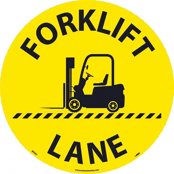 Janitorial & Housekeeping & Restroom Adhesive Backed Floor Sign: Round, Vinyl, ''FORKLIFT LANE'' MPN:WFS55