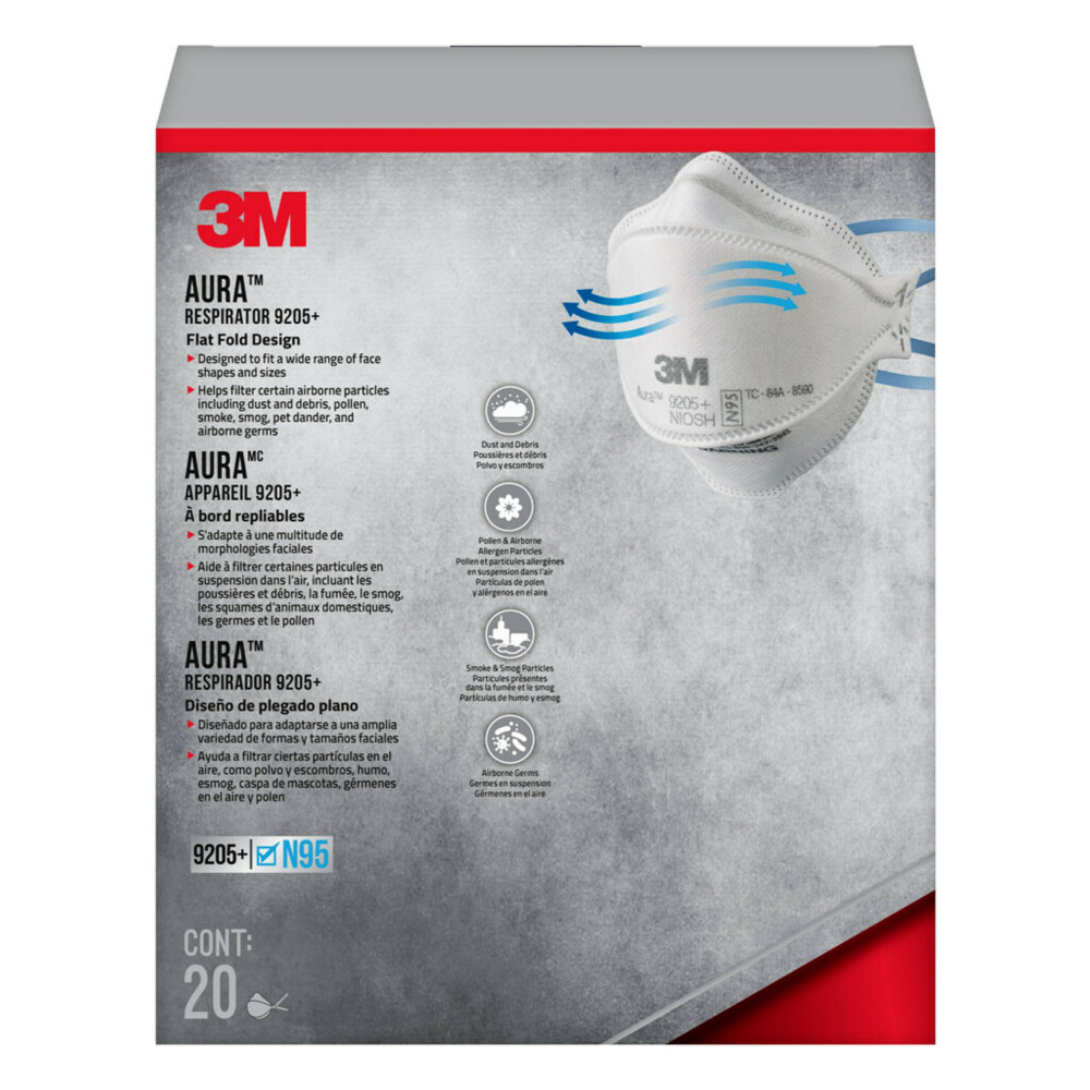 3M Aura N95 Particulate Respirator, 9205PH-20-DC, Pack of 20 Respirators (Min Order Qty 3) MPN:9205P-20-DC