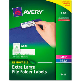 Avery® Removable Extra-Large 1/3-Cut File Folder Labels 15/16 x 3-7/16 White 450/Pk 8425