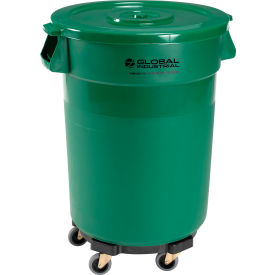 GoVets™ Plastic Trash Can with Lid & Dolly - 32 Gallon Green 460GNB240