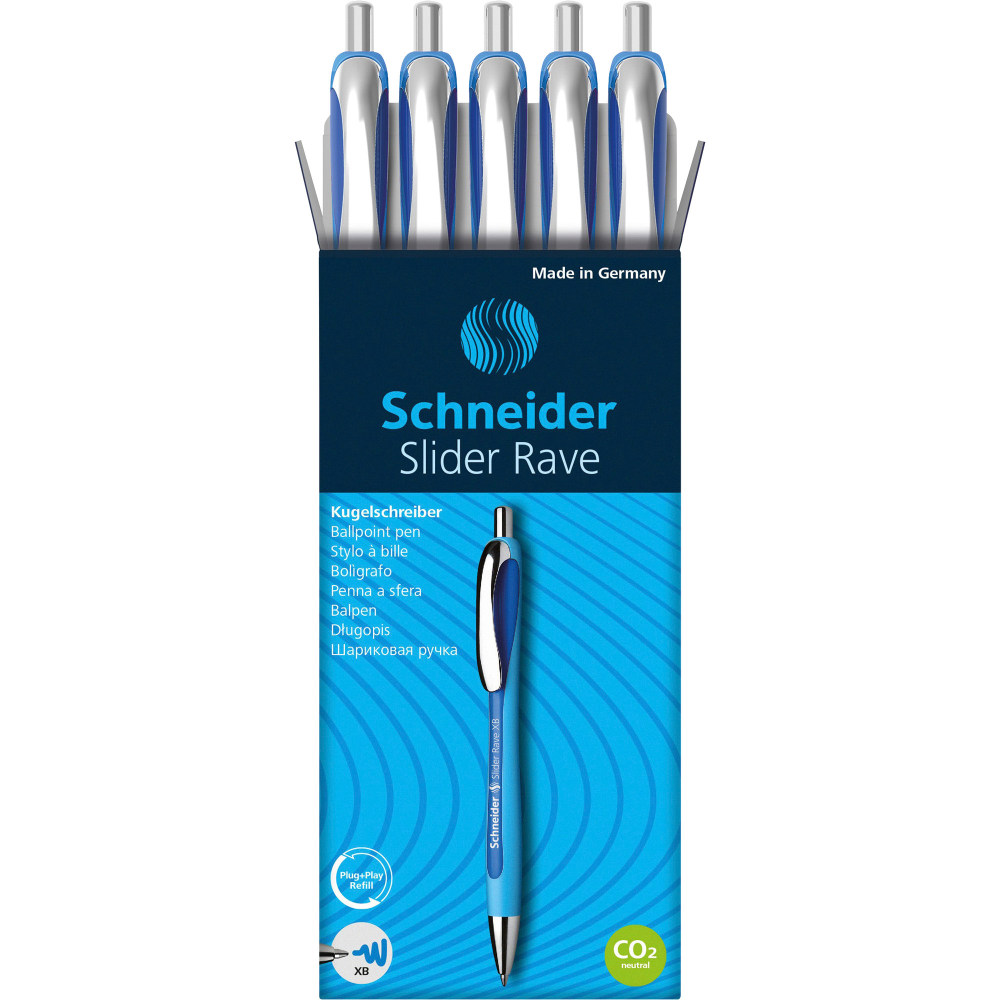 Schneider Slider Rave XB Ballpoint Pen - Extra Broad - 1.4 mm Pen Point Size - Refillable - Retractable - Blue Ink - Rubberized Barrel - Stainless Steel Tip - 1 Each (Min Order Qty 3) MPN:RED132503