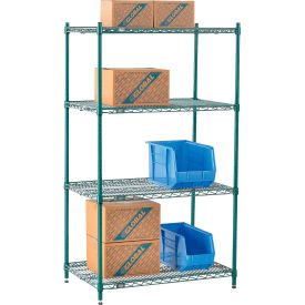 Nexel® 4 Shelf Poly-Green® Wire Shelving Unit Starter 36