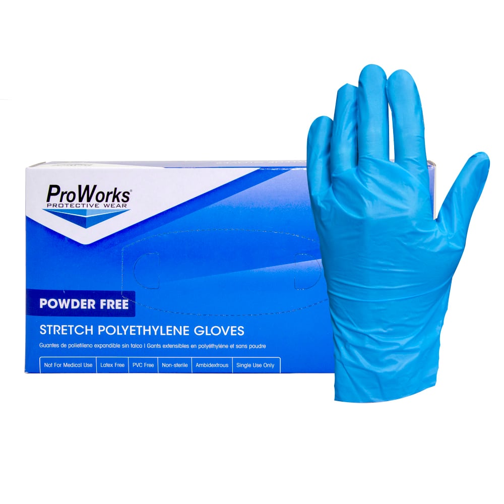 Hospeco ProWorks Stretch Polyethylene Gloves, Large, Blue, 200 Gloves Per Pack, 10 Packs Per Case MPN:GL-SP200BL